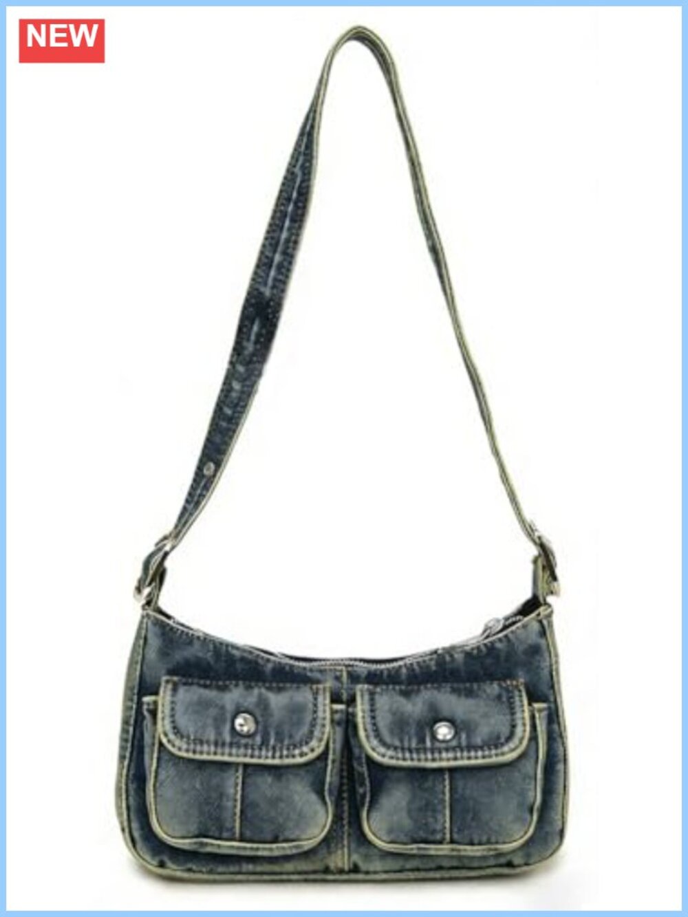 Y2K Denim Purse Small Top Handle Clutch Shoulder Bag Multiple Pockets
